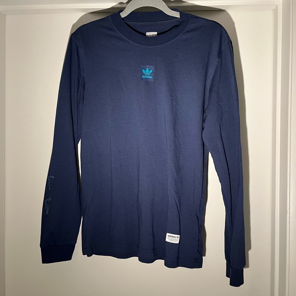 Adidas dry-fit Navy Long Sleeve Tee with Light Blue Logo